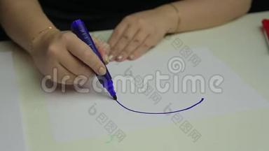<strong>心理</strong>学家的一位女士接受了<strong>心理测试</strong>，用蓝色记号笔用表情符号画出一种情绪